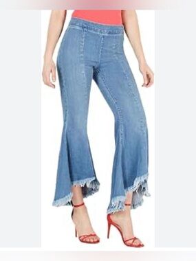 GUESS 1981 High-Rise Dramatic Flared High-low, raw-edge hem Retro Jeans~30